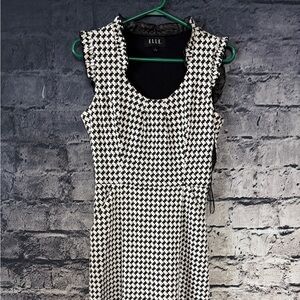 Elle Monochrome Houndstooth Mini‎ Dress Size 6 Stretch